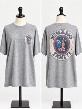 Hinano Tahiti Hula Girl Gray Graphic T Shirt 2X Retro Distressed Coastal Preppy